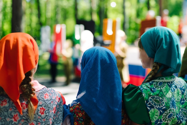 The celebration of the City of Vichuga in Russia. Children perform in national costumes