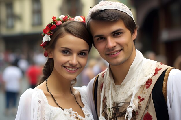 Celebration of Czech Culture Traditional Czech Couple in Folkloric Attire Performing Dance