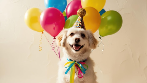 Celebration Dog with Colorful Balloons