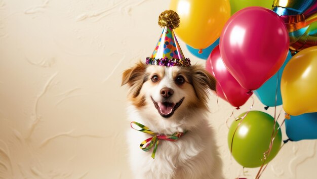 Celebration Dog with Colorful Balloons