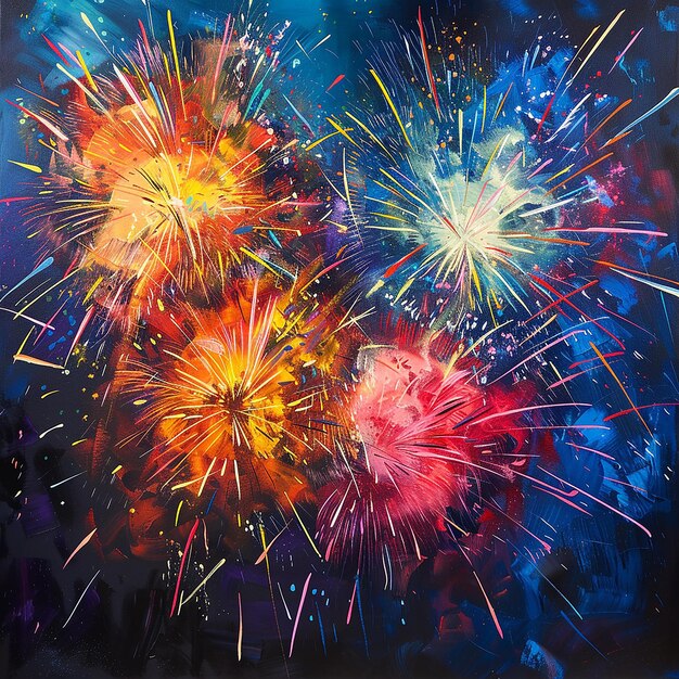 Celebration Exploding with Vibrant MultiColored Fireworks