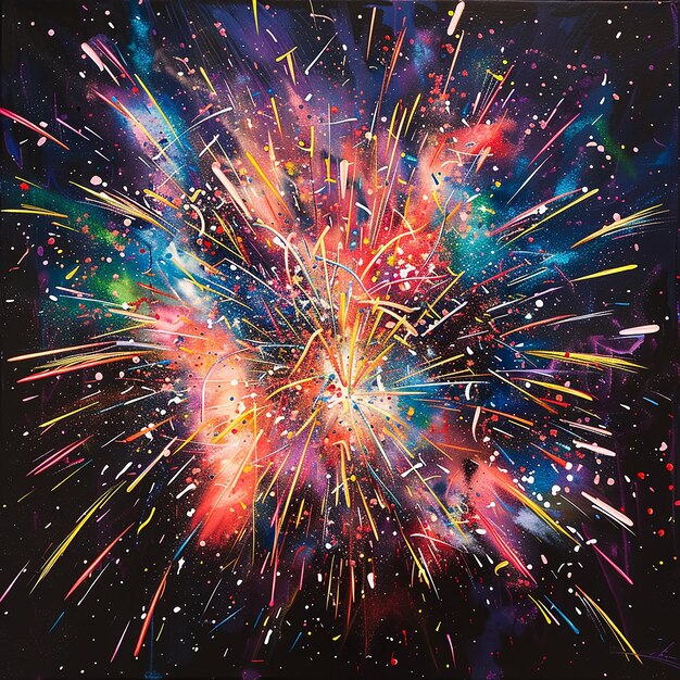 Celebration Exploding with Vibrant MultiColored Fireworks