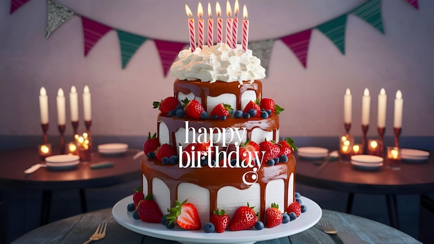 Celebration of happy birthday surprise of your friend and best person wish birth anniversary gifts by photo and typography