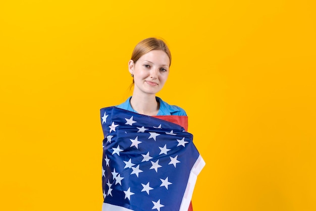 Celebration Independence Day Stars and stripes Young woman holding United