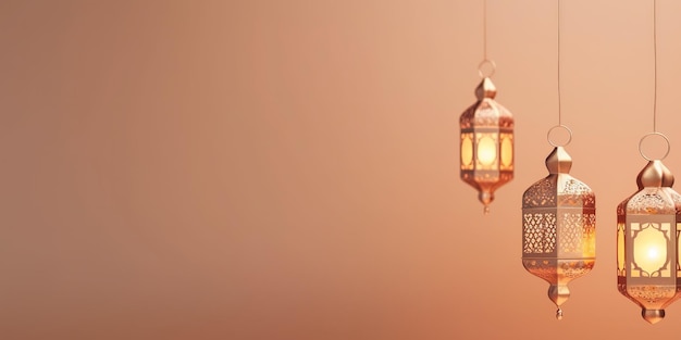 celebration of islamic eid mubarak and eid al adha lantern in a light background copy space