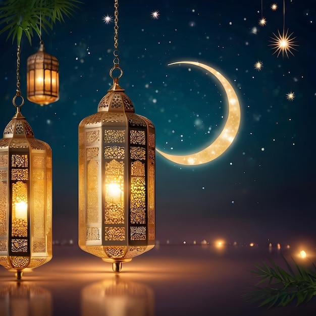 Celebration of Islamic Eid Mubarak and Eid al Adha lantern in a light background8k