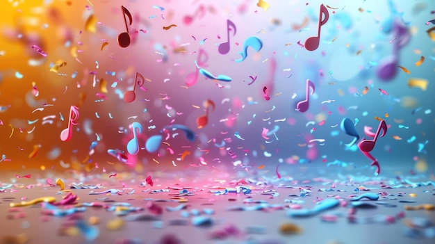 Photo celebration of music colorful notes dancing in the air