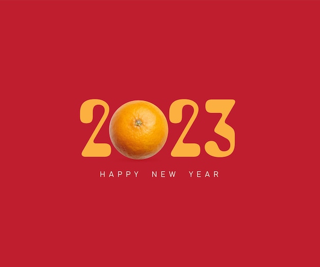 Celebration of the new year 2023, Eve number 2023 with an orange logo, Concept for Juice, Freshness,