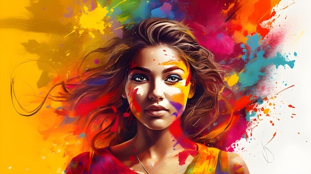 Celebration Photos of Indian Holi Festival of Colors in Vibrant Digital Art style