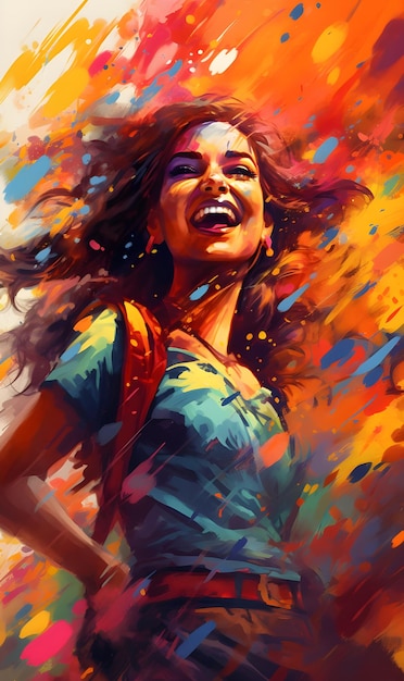 Celebration Photos of Indian Holi Festival of Colors in Vibrant Digital Art style