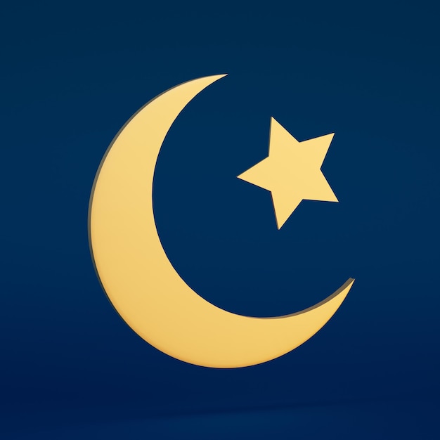 Celebration star and moon card for ramadan kareem on blue background d rendering