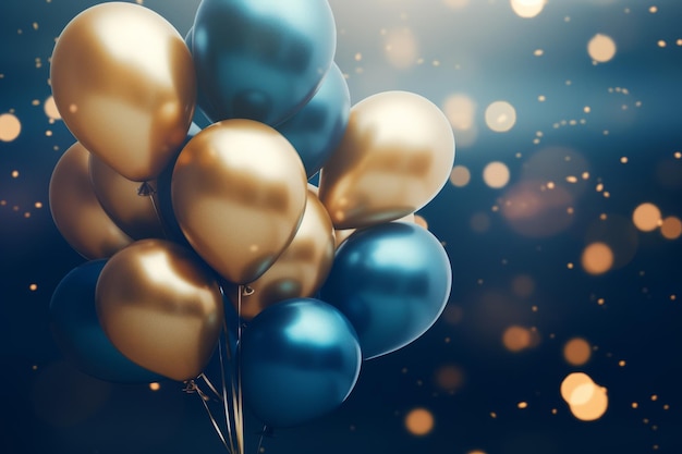 Celebration with an arrangement of blue and gold colorful balloons Generative AI