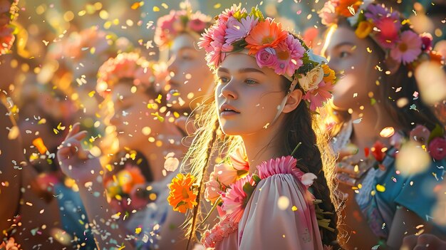 Photo celebration with flower crown illustration