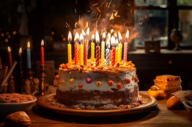 Celebratory Birthday Cake with Candles Generative AI