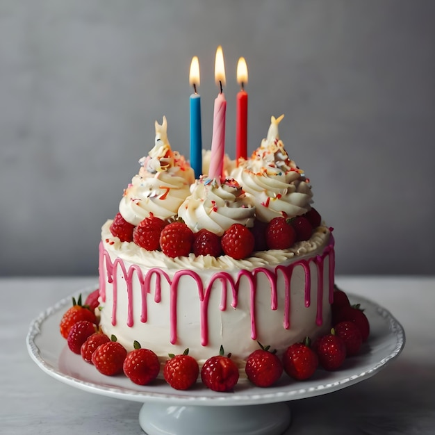 Celebratory Birthday Images Cake with Candles and Balloons