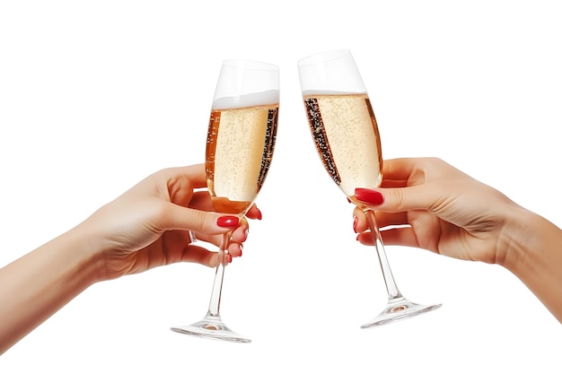 Celebratory Champagne Cheers with Female Hands Holding Glasses