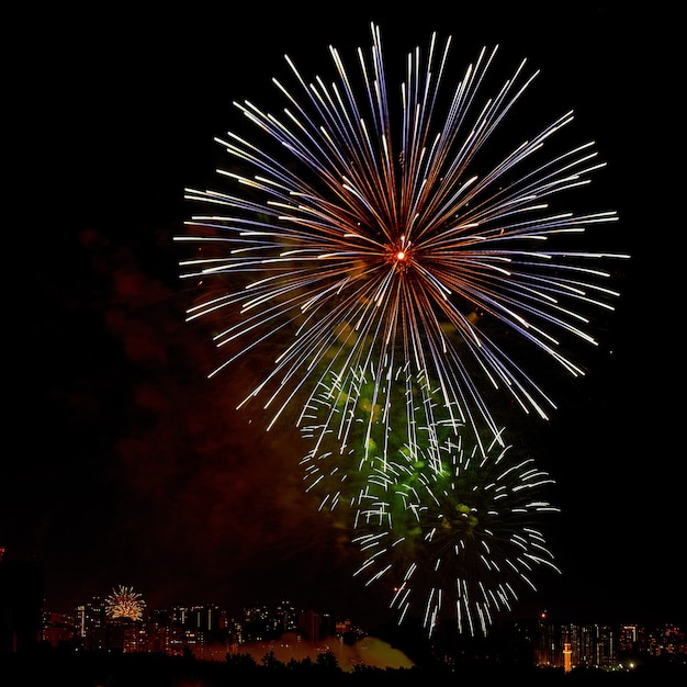 Celebratory colorful bright firework in a night sky