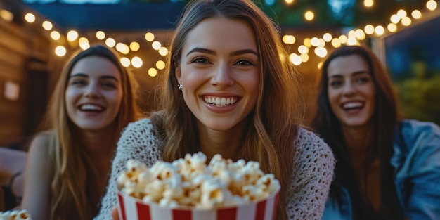 Photo celebratory outdoor party with movie night