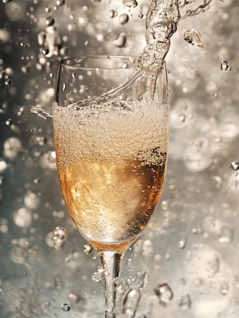 Photo celebratory sparkling wine splash in elegant glass