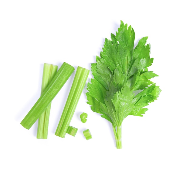 celery isolated on white background. top view