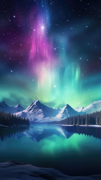 Celestial aurora borealis over snowy landscape wallpaper for the phone