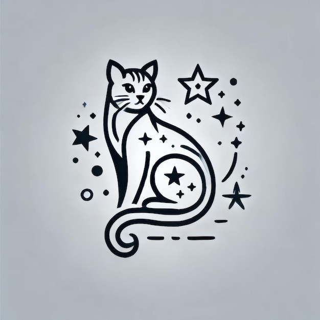 Celestial Cat in Red Starry Style Logo Design