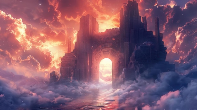 Photo celestial entrance mystical heaven gates concept