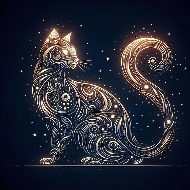 Celestial Feline Glowing Ornamental Cat Silhouette