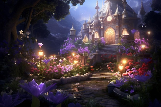 Celestial garden with glowing otherworldly flowers