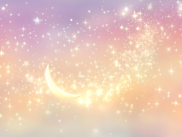 Photo celestial glow a crescent moon and twinkling stars in a soft pastel sky