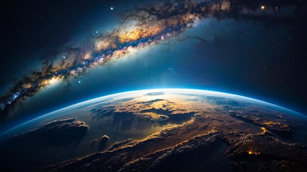 Celestial glow over mountainous earth milky way from earth generated By AI