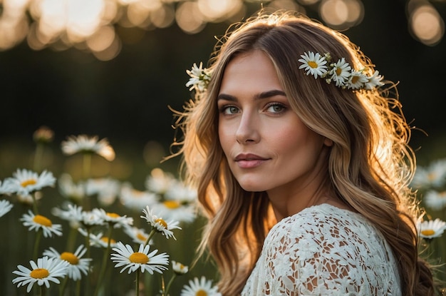 Celestial light in a field of daisies