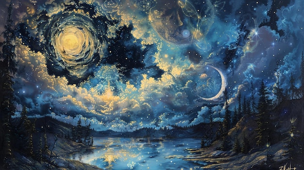 Celestial reveries of radiant dreams painted upon the tapestry of the night sky with