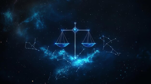 Photo celestial scales of justice illuminated in a starry night sky