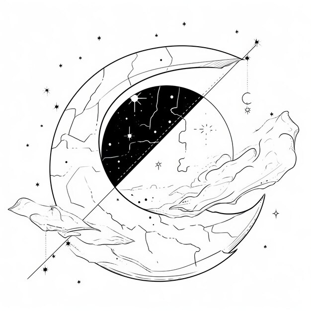 Photo celestial visions an enchanting black and white coloring book of intricate line art and vector desi