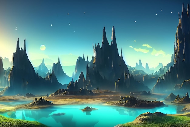 Celestial Visions HighQuality 3D Fantasy Landscape Wallpaper