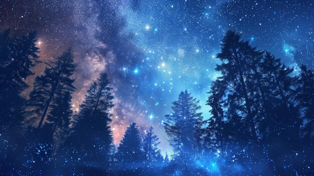 Celestial winter sky with glowing stars and shimmering galaxies background