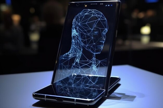 Cell phone of the future transparent invisible mobile Siri Alice hologram artificial intelligence smartphone Ai Metaverse and Blockchain Technology innovative future data network