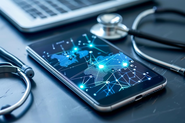 Cell Phone and Stethoscope on Desk