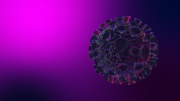 Cell virus in dark pink blue background. 3D rendering.