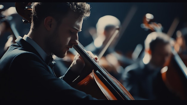 Photo a cellist playing in an orchestra