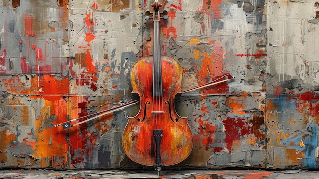 Cello Against a Colorful Wall