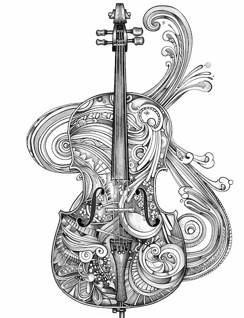 Photo cello coloring book blank white background