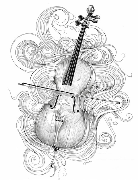 Photo cello coloring book blank white background