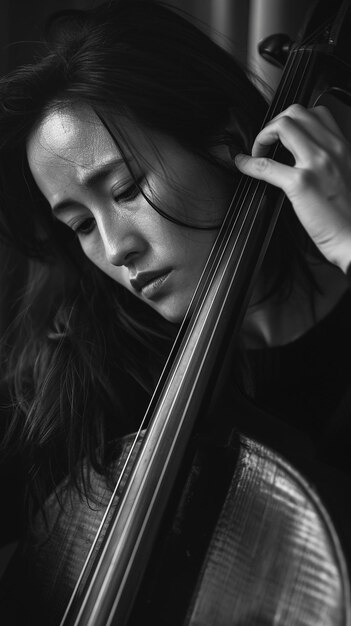 Photo cello player in black and white