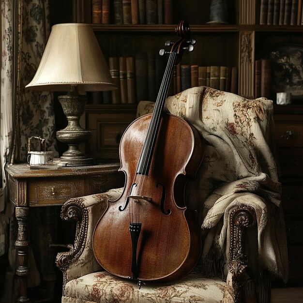 Photo cello in a rustic and vintage environment