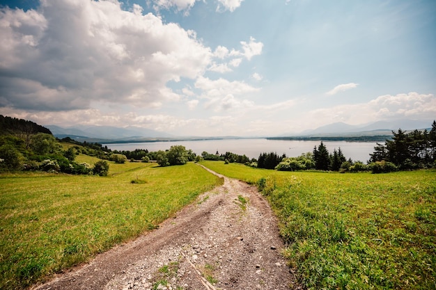 Celtic settlement construction in the archaeological locality Havranok Ancient celtic fortress near Liptovska Mara Liptov region Slovakia landscape