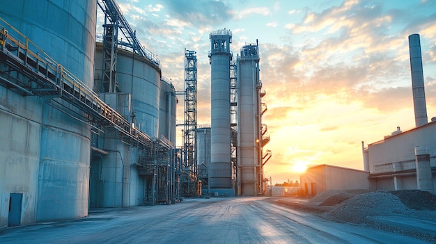 Photo cement factory with high concrete plant structure