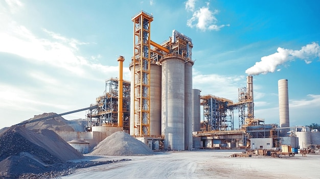 Photo cement factory with high concrete plant structure