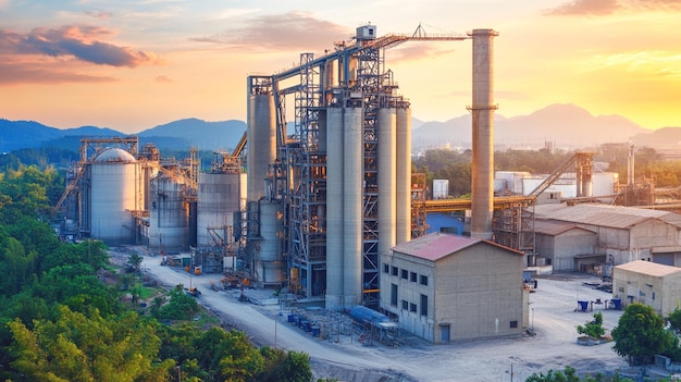 Cement factory with high concrete plant structure